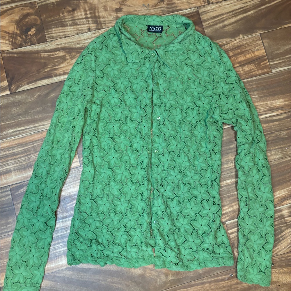 New York & Company Green Lace Cardigan